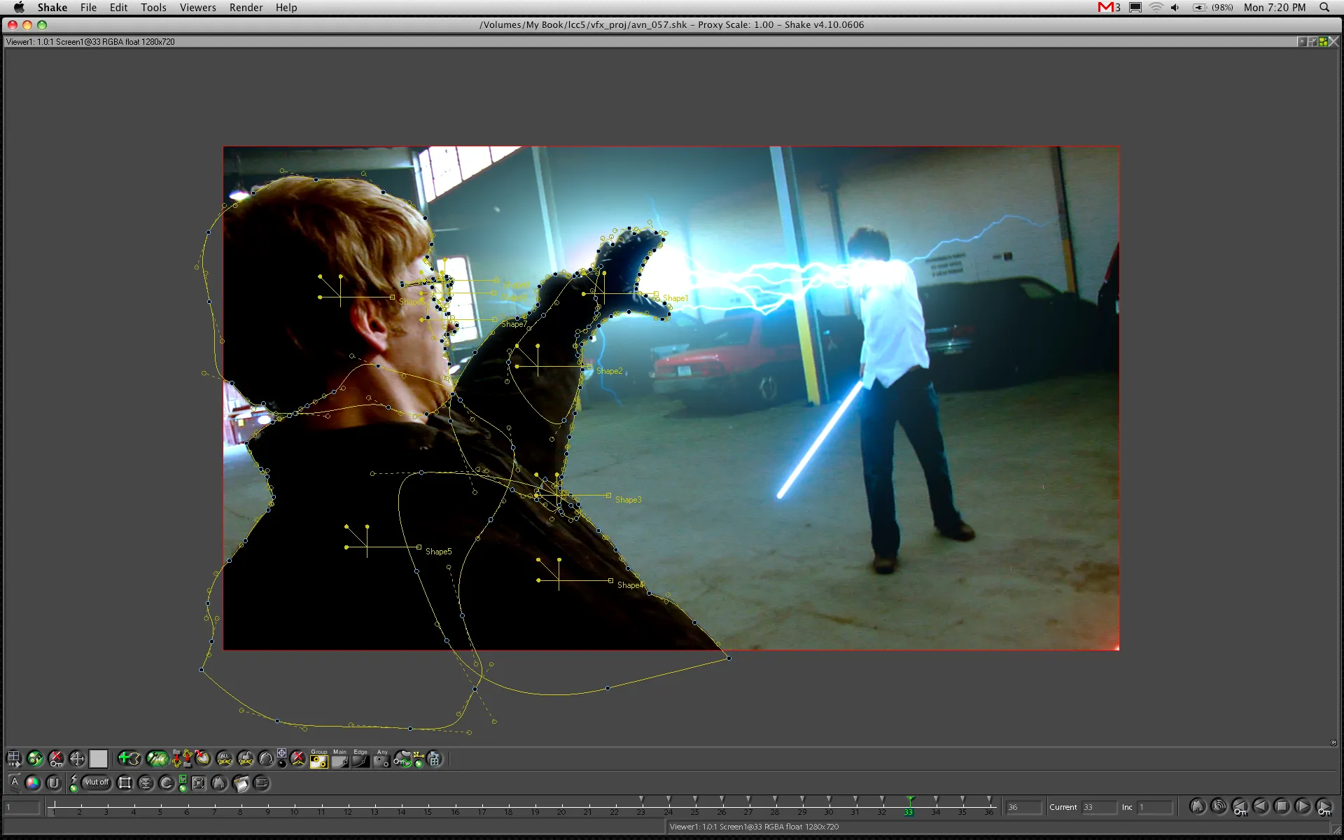 Extensive character roto on myself for force lightning in Shake